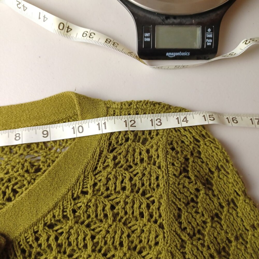 Vintage 100% Cotton Pointelle Knit Cardigan, Olive Green, XS/S - Picture 6 of 8